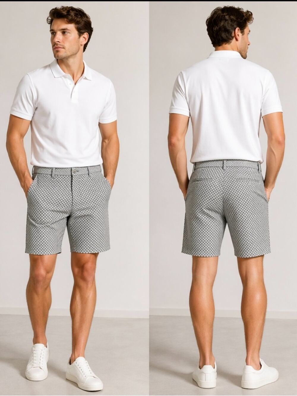 PGA Tour Gray Micro Check Golf Shorts Stretch Performance Size 38
